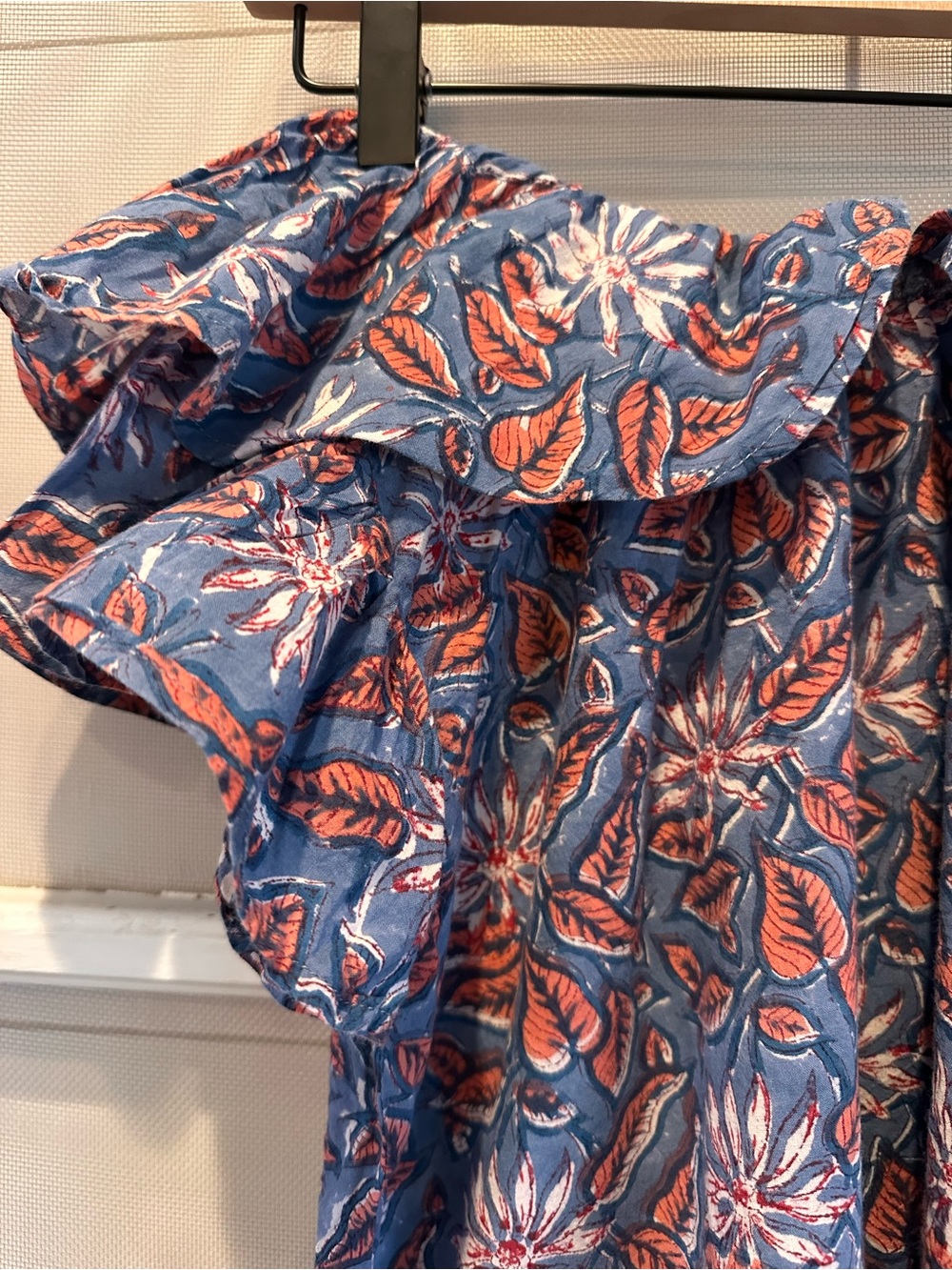 Blue Floral Off-Shoulder Ruffle Tunic - Picture 2 of 8